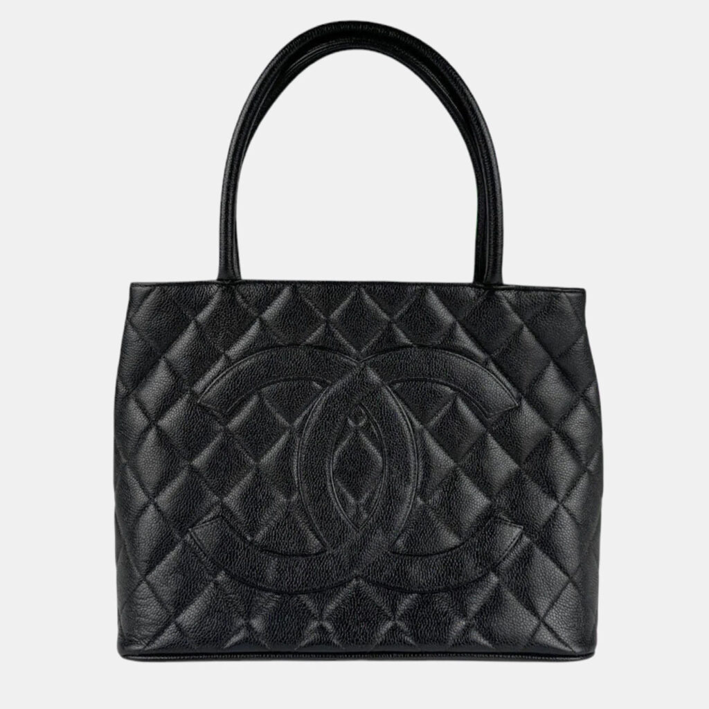 Chanel Medallion Black Caviar Skin Leather Tote Bag