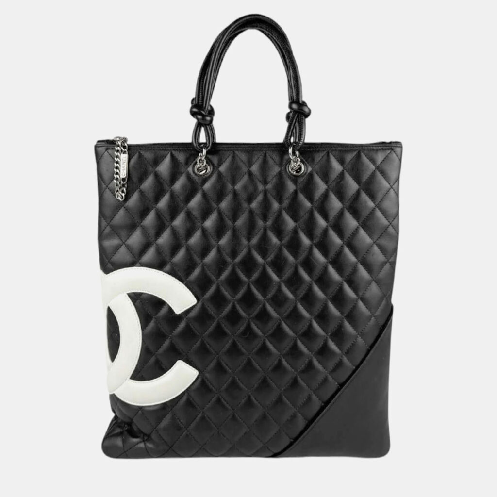 Chanel Ligne Cambon Flat Black & White Leather Tote Bag