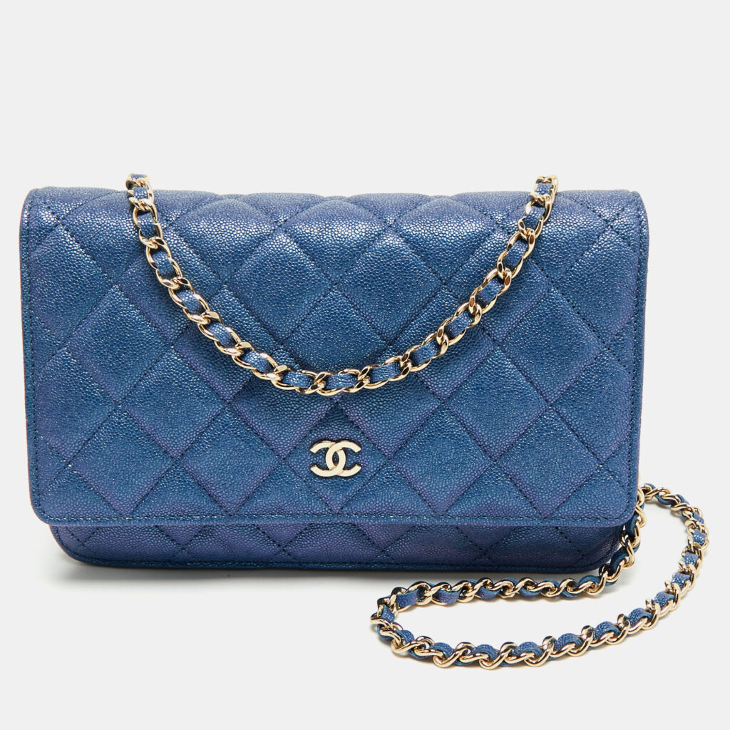 Chanel Metallic Blue Quilted Caviar Leather CC Wallet On Chain Chanel Metallic Blue Quilted Caviar Leather CC Wallet On Chain