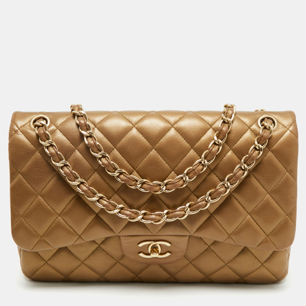 Chanel Gold Quilted Leather Jumbo Classic Double Flap Bag Chanel Gold Quilted Leather Jumbo Classic Double Flap Bag
