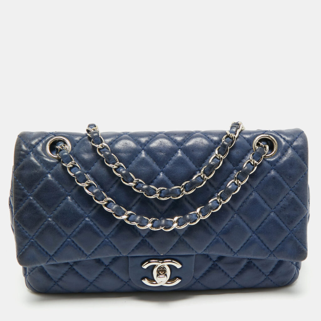 Chanel Dark Blue Quilted Leather Medium Classic Double Flap Bag Chanel Dark Blue Quilted Leather Medium Classic Double Flap Bag