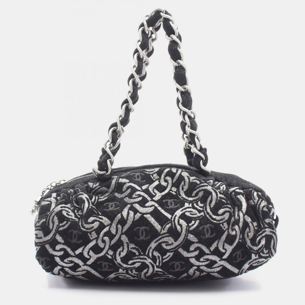 Chanel Black Fabric Printed Shoulder Bag Chanel Black Fabric Printed Shoulder Bag