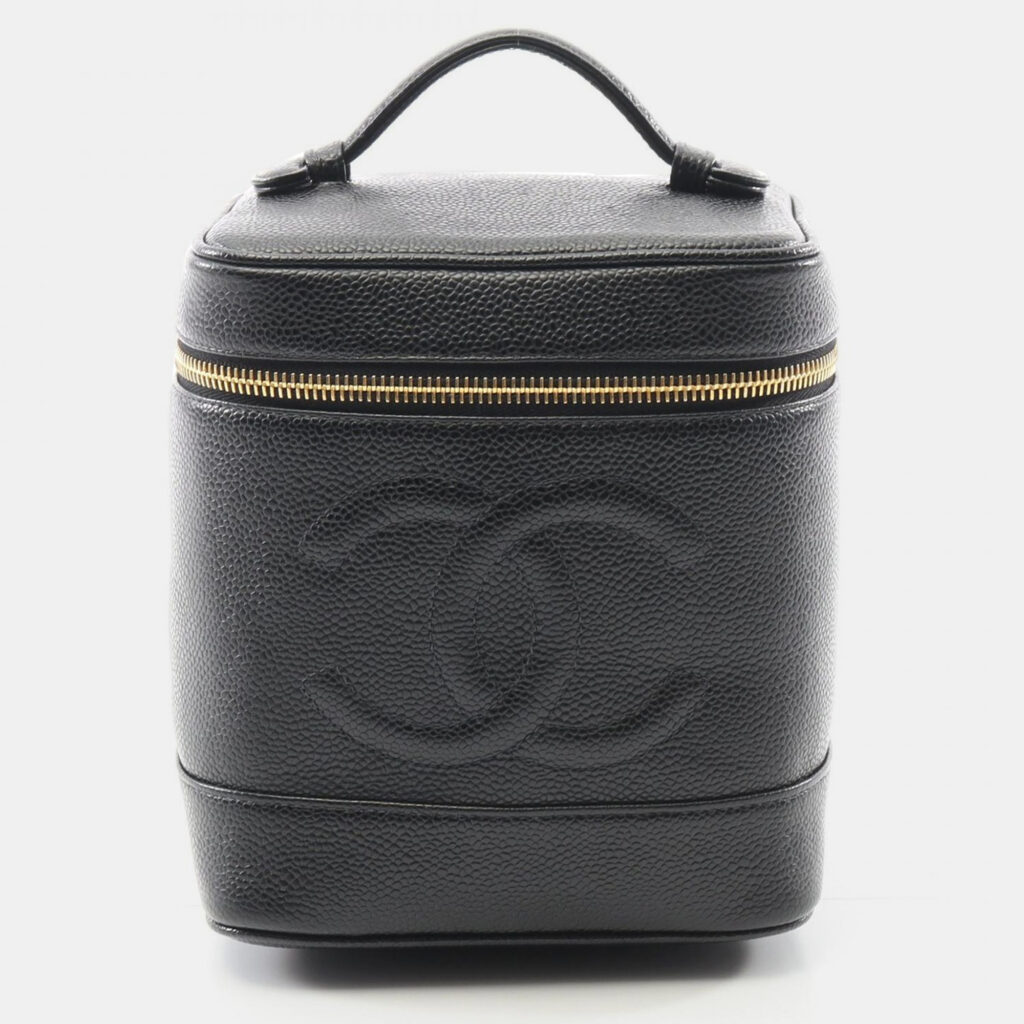 Chanel Vertical Vanity Black Leather Top Handle Bag