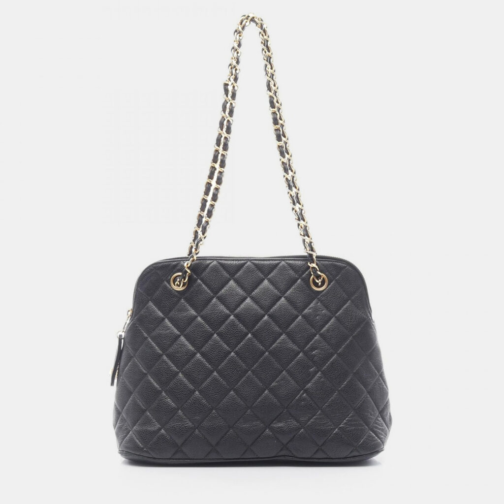 Chanel Matelasse Chain Tote Shoulder Bag Calfskin Leather Black Ghw Chanel Matelasse Chain Tote Shoulder Bag Calfskin Leather Black Ghw