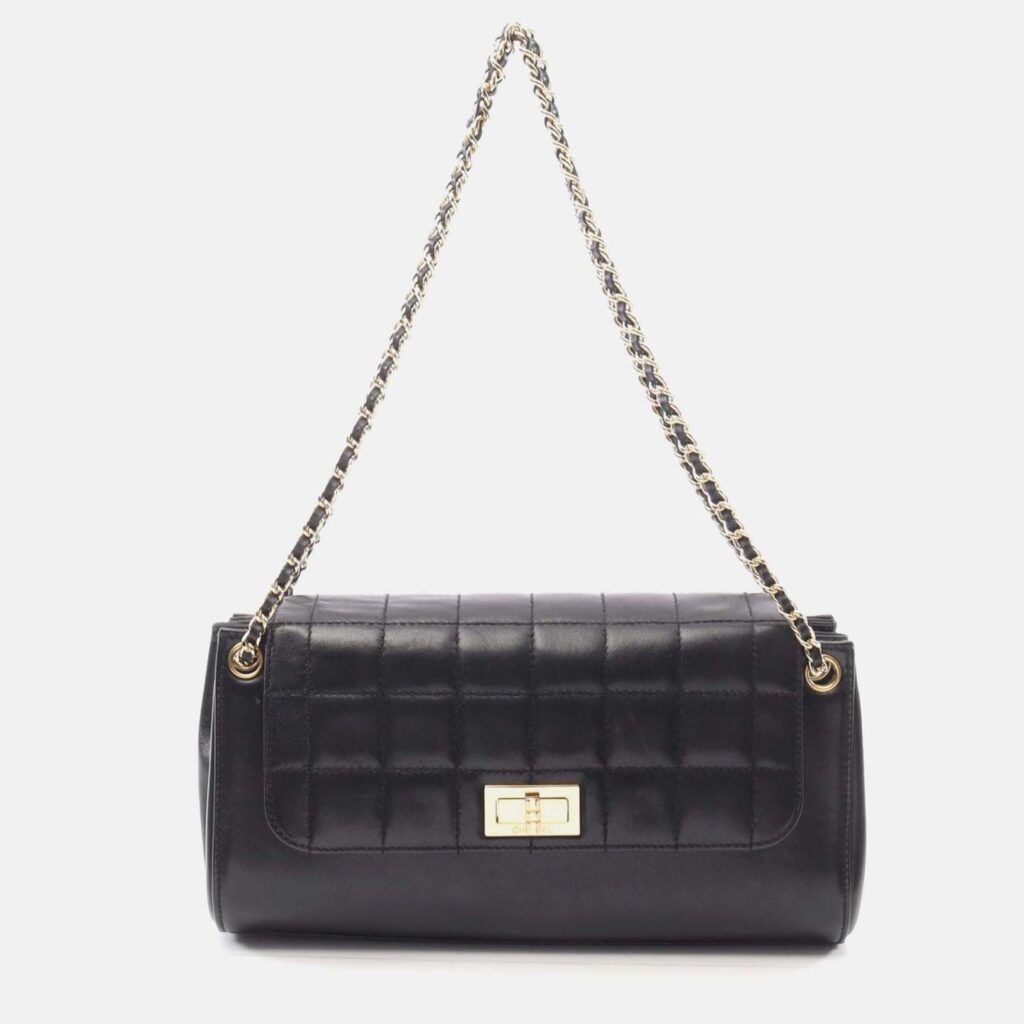 Chanel Chocolate Bar Black Leather Shoulder Bag Chanel Chocolate Bar Black Leather Shoulder Bag