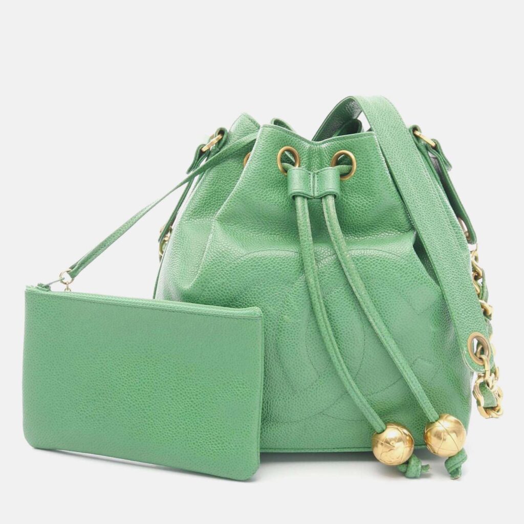 Chanel CC Green Caviar Leather Bucket Bag Chanel CC Green Caviar Leather Bucket Bag