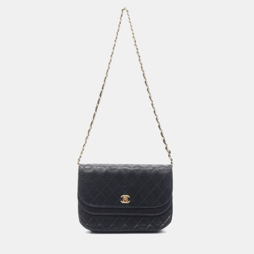 Chanel Matelasse W Flap Chain Shoulder Bag Lambskin Black Ghw Chanel Matelasse W Flap Chain Shoulder Bag Lambskin Black Ghw