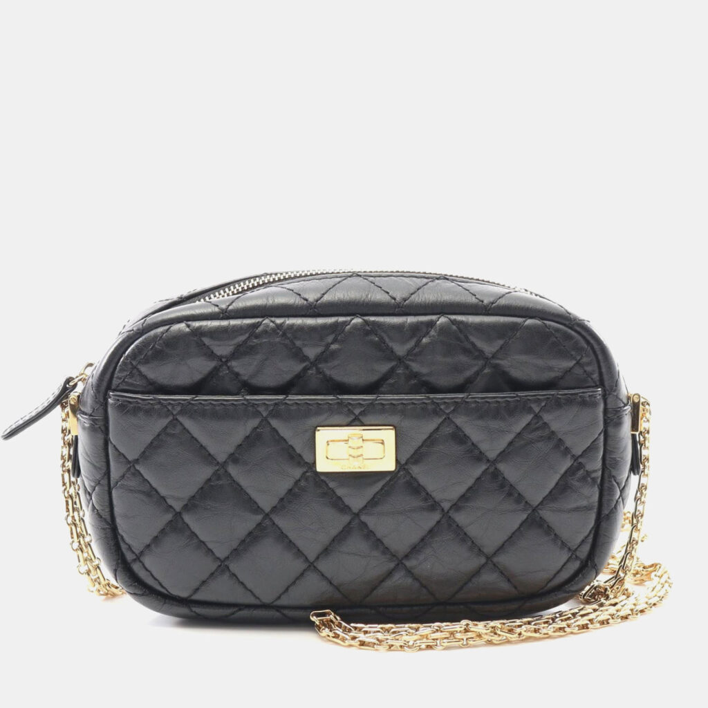 Chanel 2.55 Small Black Calfskin Camera Shoulder Bag
