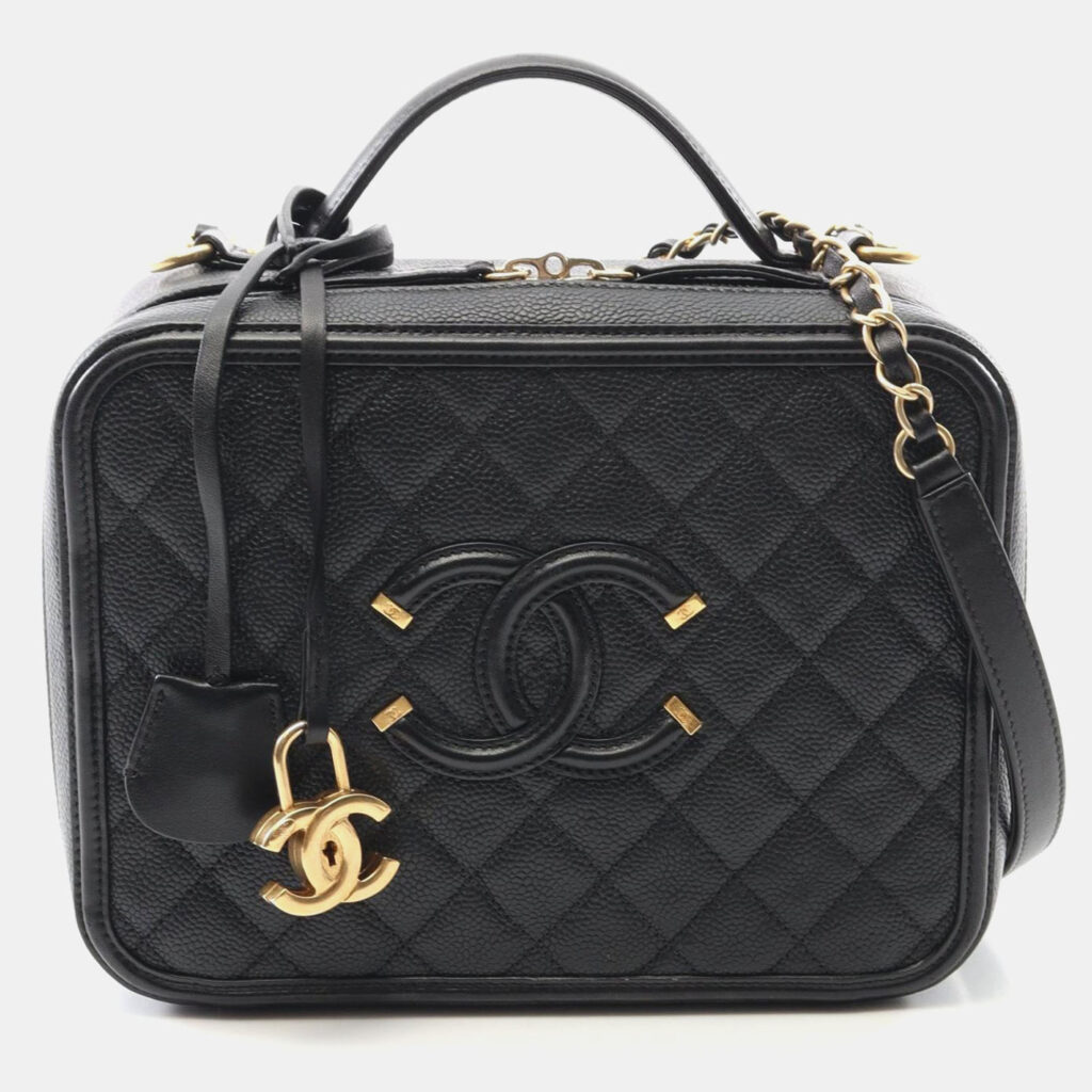 Chanel Filigree Black Leather Vanity Shoulder Bag