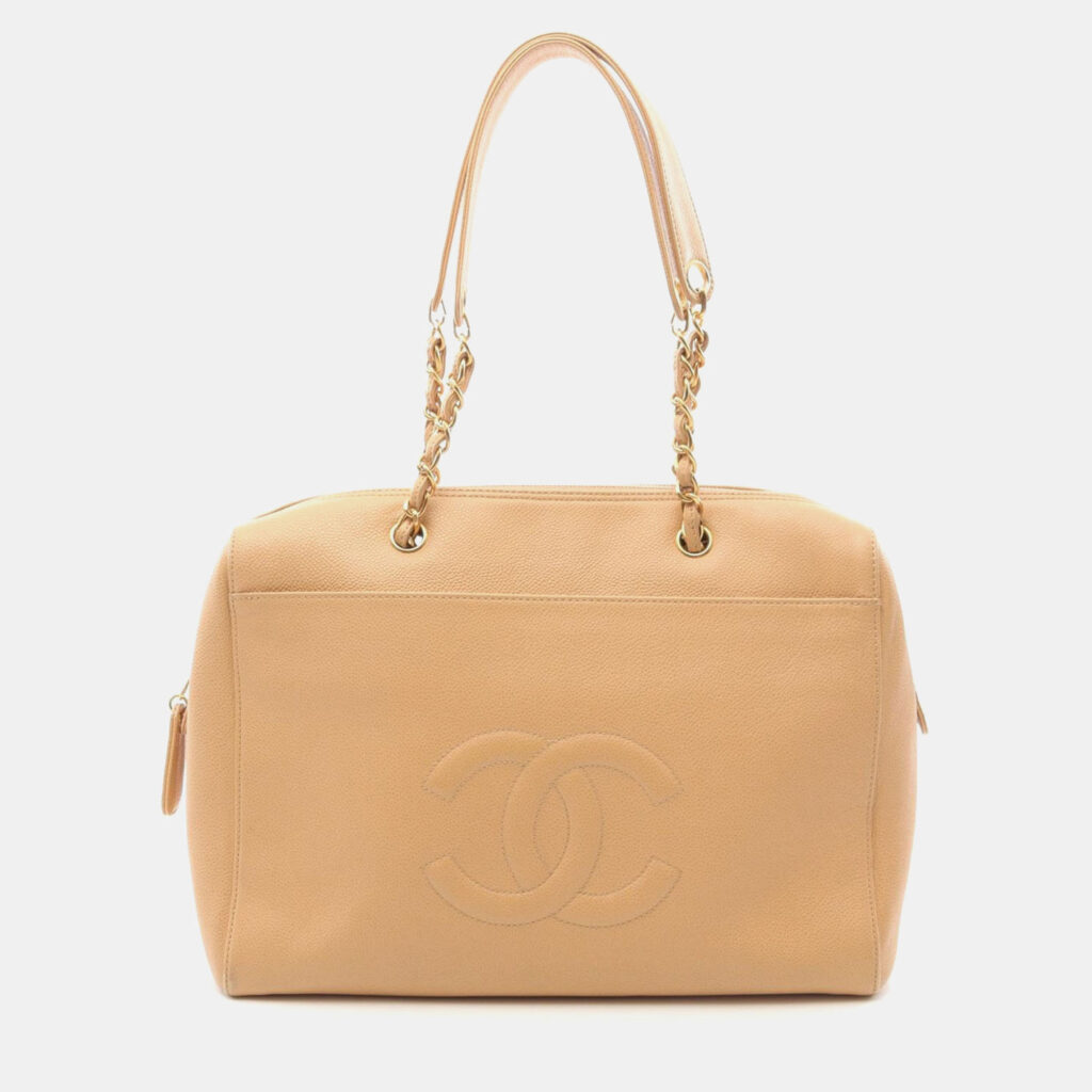 Chanel Coco Mark Tote Chain Shoulder Bag Calf Leather Beige Ghw Chanel Coco Mark Tote Chain Shoulder Bag Calf Leather Beige Ghw
