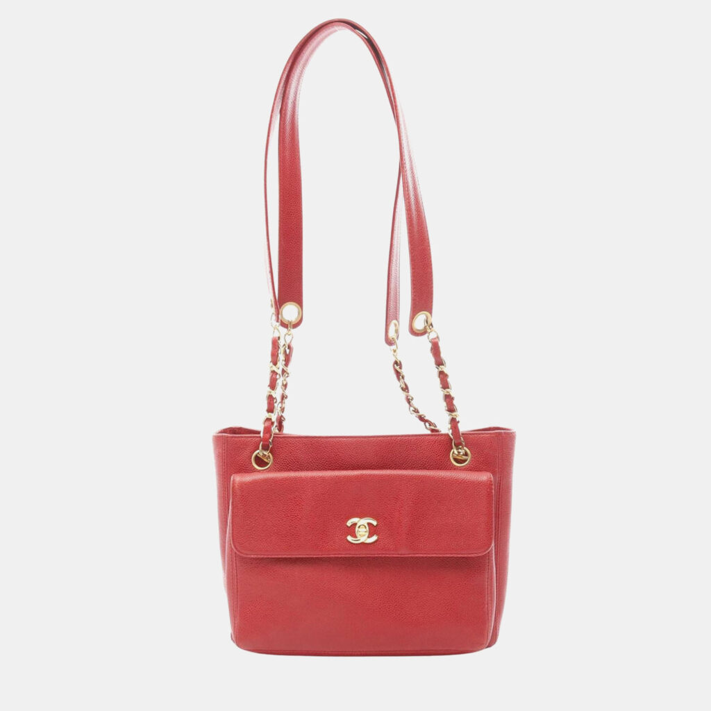 Chanel CC Red Leather Chain Shoulder Bag Chanel CC Red Leather Chain Shoulder Bag