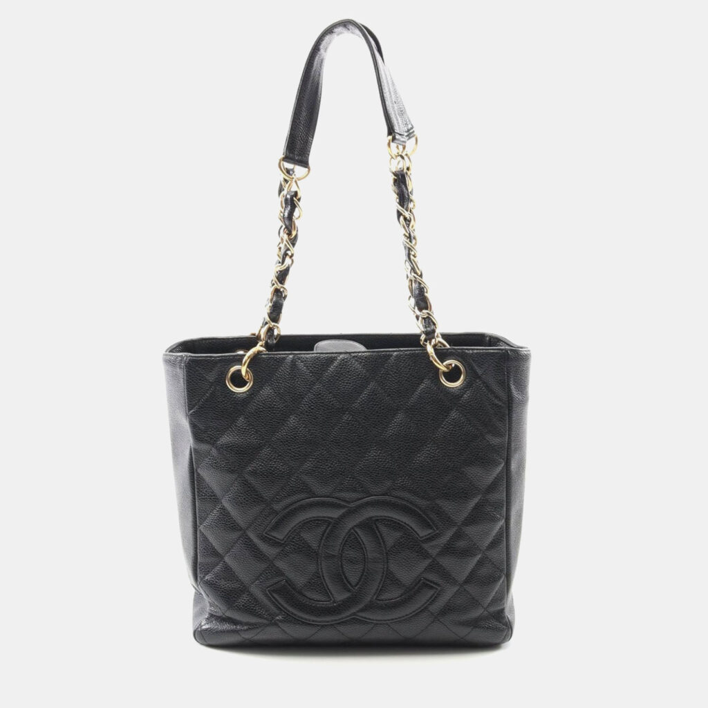 Chanel PST Black Leather Chain Tote Bag