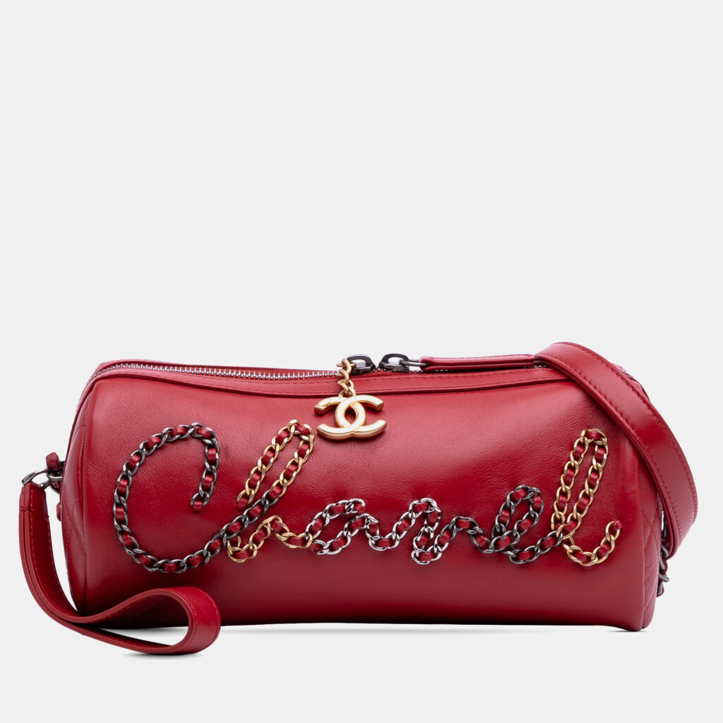 Chanel Red Calfskin Signature Chain 20s Bowling Bag Chanel Red Calfskin Signature Chain 20s Bowling Bag