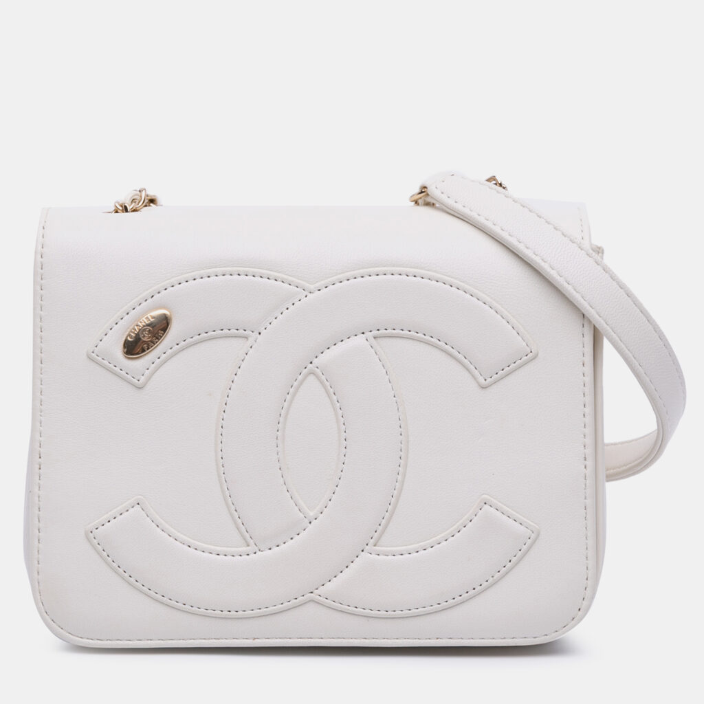 Chanel White Lambskin CC Mania Flap Bag Chanel White Lambskin CC Mania Flap Bag