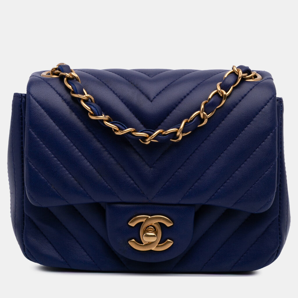 Chanel Blue Mini Square Classic Chevron Lambskin Single Flap Chanel Blue Mini Square Classic Chevron Lambskin Single Flap