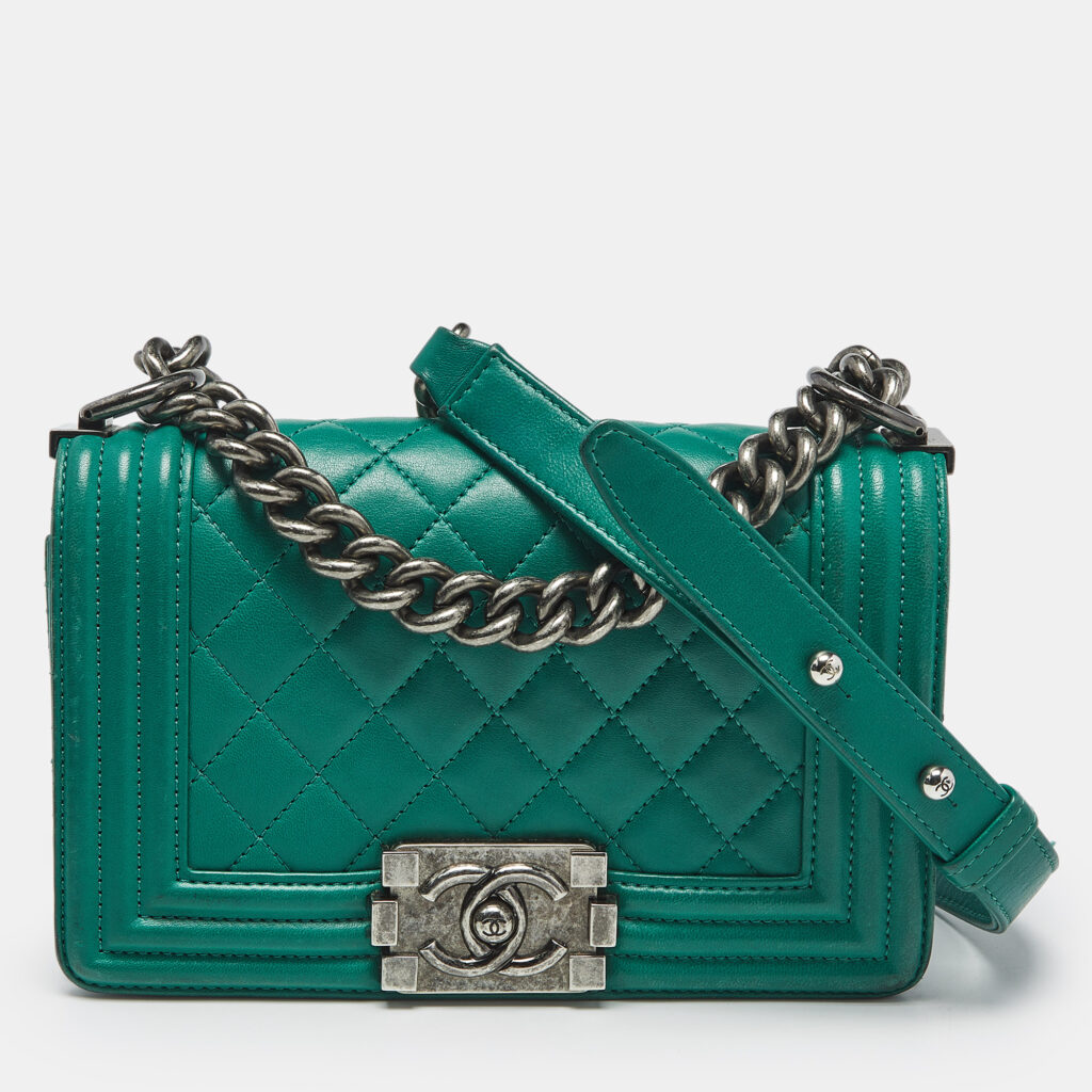 Chanel Green Quilted Leather Small Boy Flap Bag Chanel Green Quilted Leather Small Boy Flap Bag