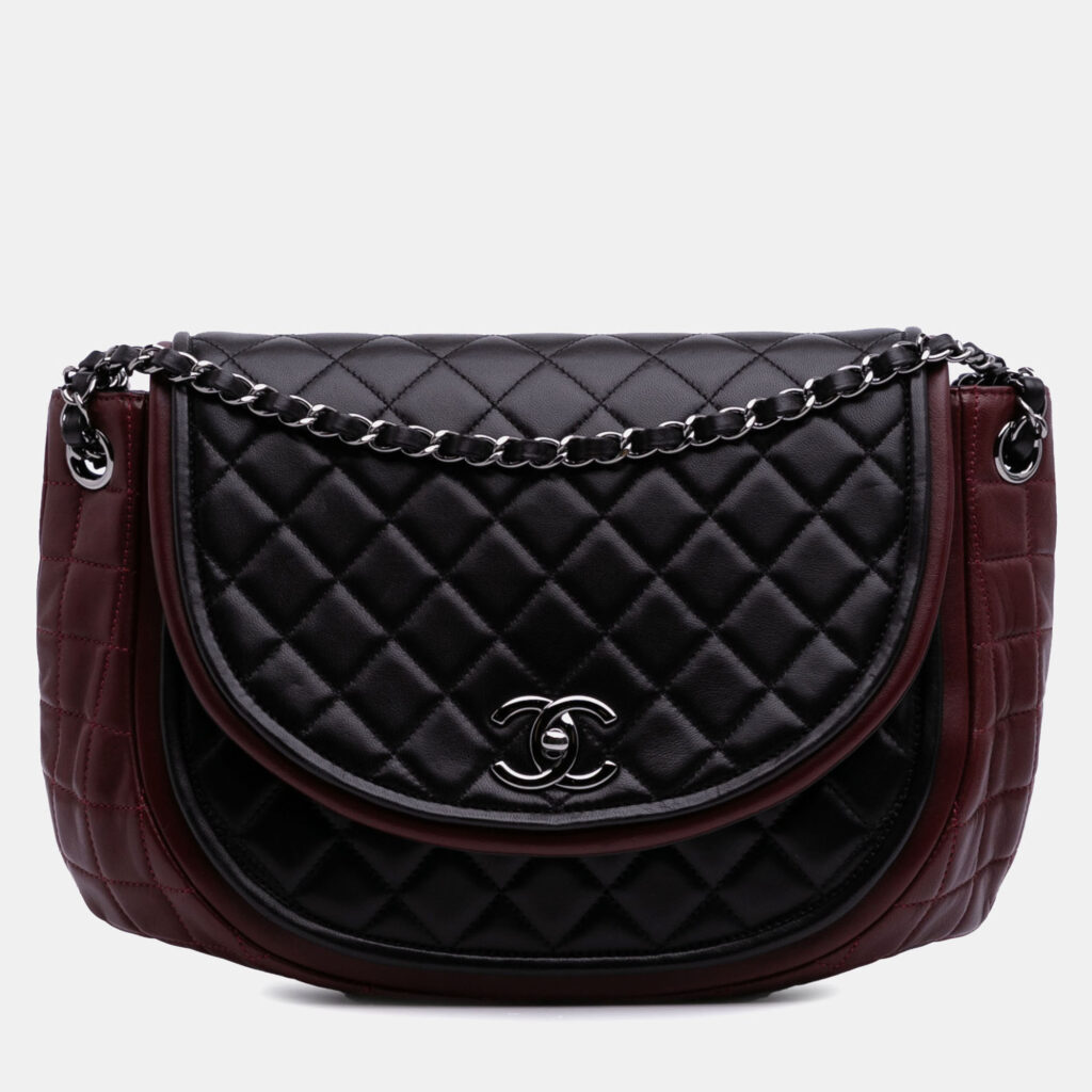Chanel Burgundy Bicolor Quilted Lambskin Twist Crescent Flap Chanel Burgundy Bicolor Quilted Lambskin Twist Crescent Flap