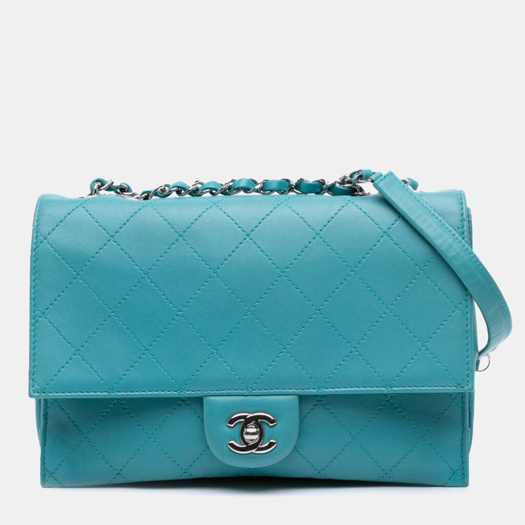 Chanel Blue CC Quilted Calfskin Double Flap Chanel Blue CC Quilted Calfskin Double Flap