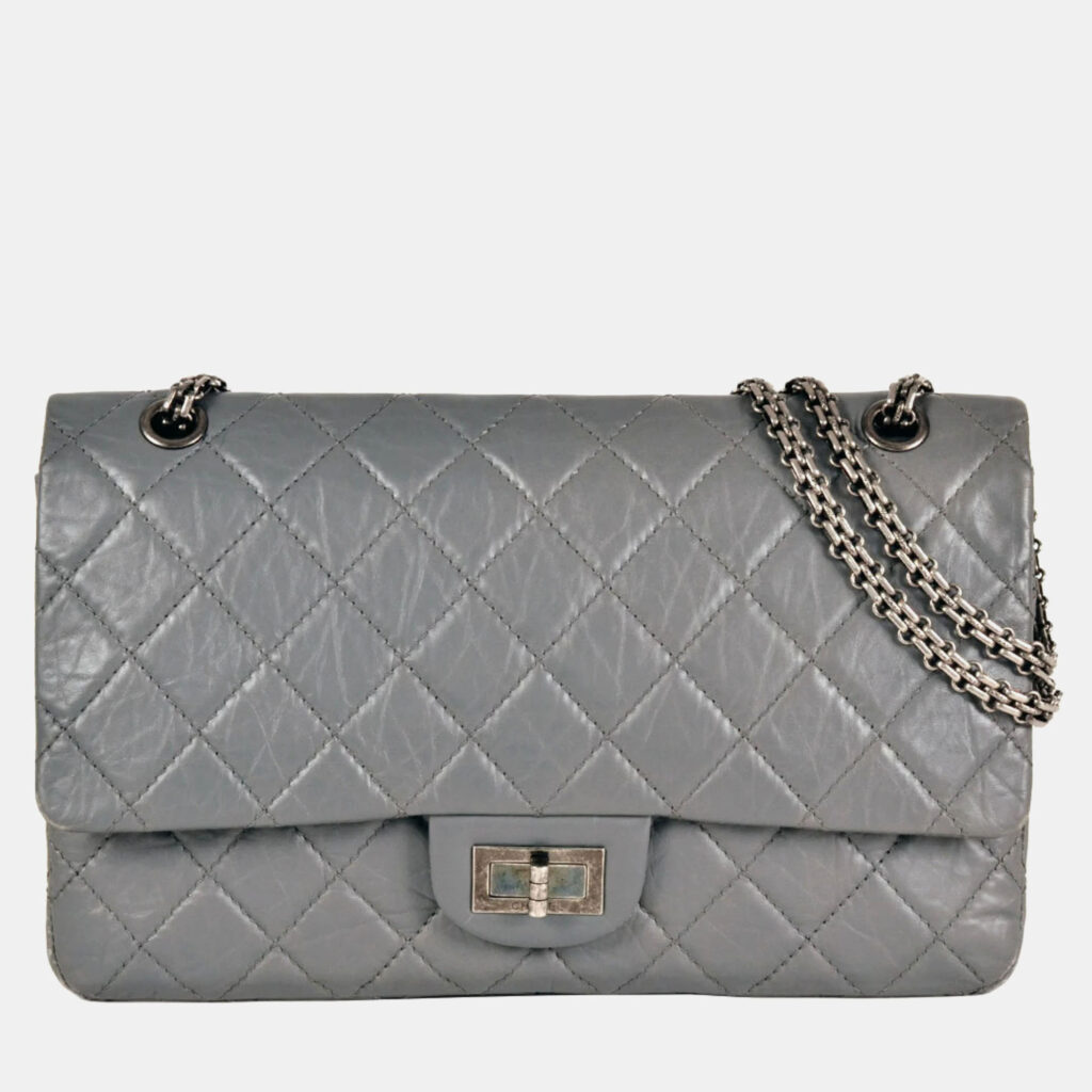 Chanel 2.55 Double Flap Grey Leather Shoulder Bag