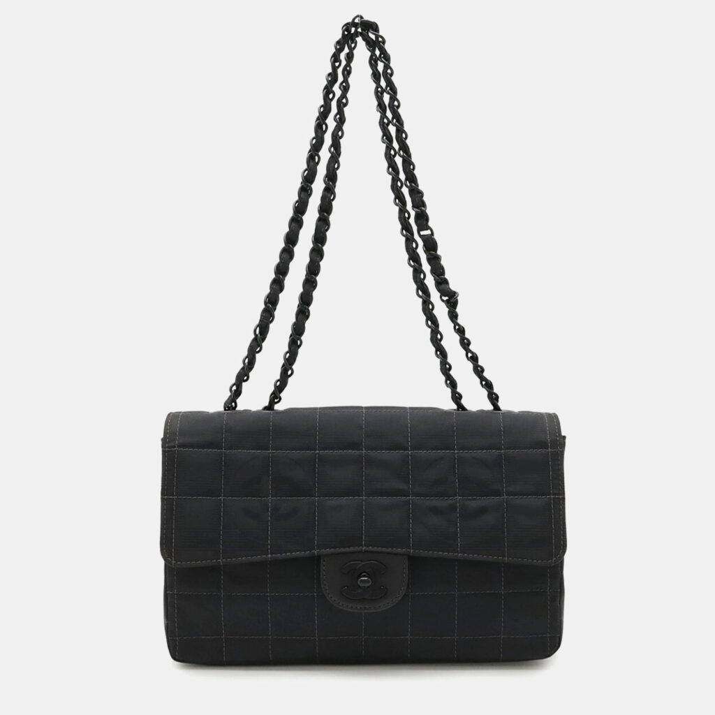 Chanel New Travel Line Black Nylon Chain Shoulder Bag Chanel New Travel Line Black Nylon Chain Shoulder Bag