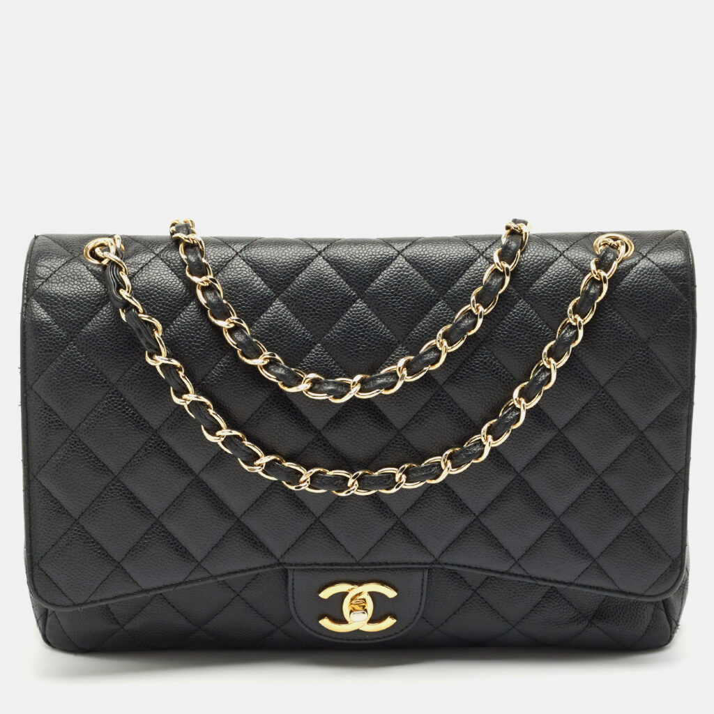 Chanel Black Quilted Caviar Leather Maxi Classic Double Flap Bag Chanel Black Quilted Caviar Leather Maxi Classic Double Flap Bag
