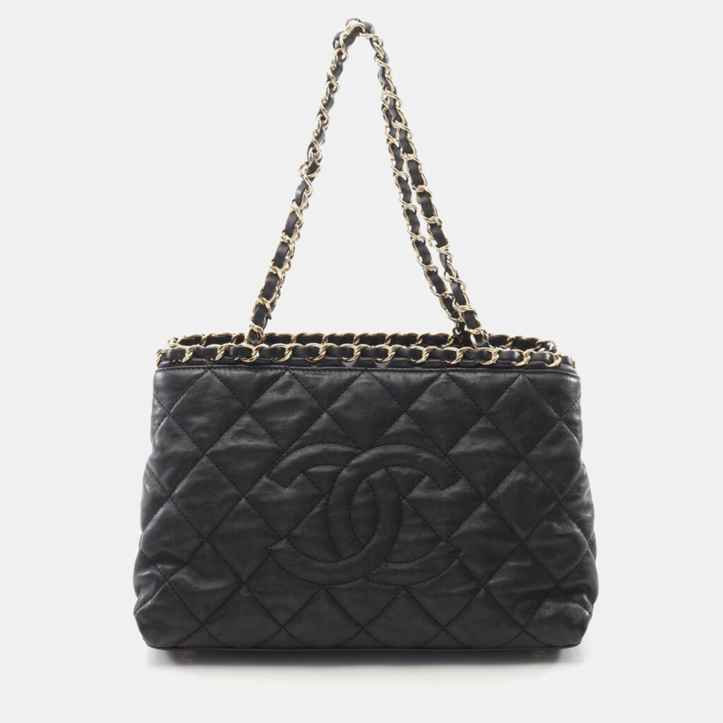 Chanel Matelassé Black Lambskin Leather Chain Shoulder Tote Bag GHW Chanel Matelassé Black Lambskin Leather Chain Shoulder Tote Bag GHW