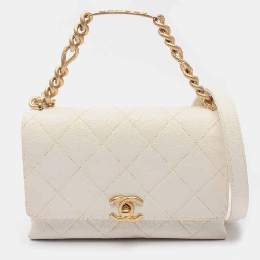 Chanel Matelasse White Grained Calfskin Chain Shoulder Bag Chanel Matelasse White Grained Calfskin Chain Shoulder Bag