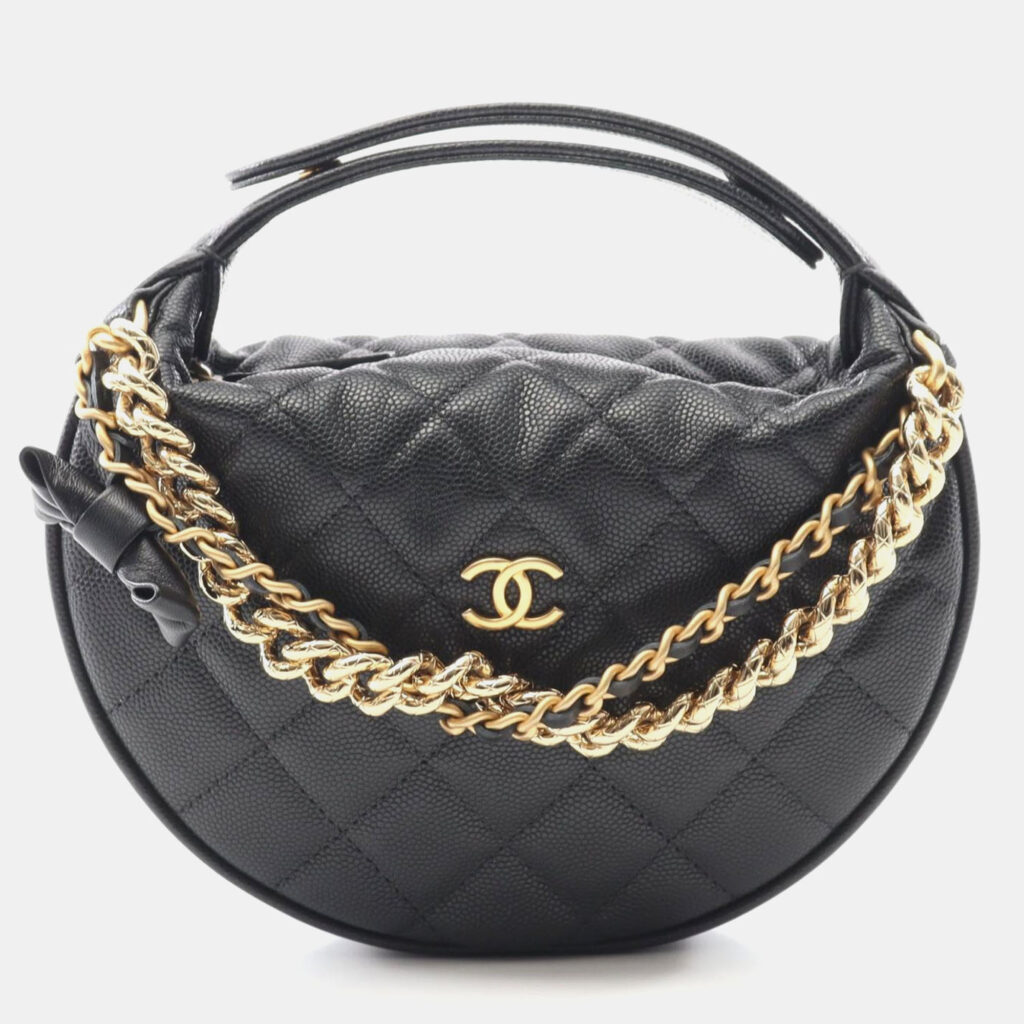Chanel Bow Pouch Black Calfskin Chain Handbag Chanel Bow Pouch Black Calfskin Chain Handbag