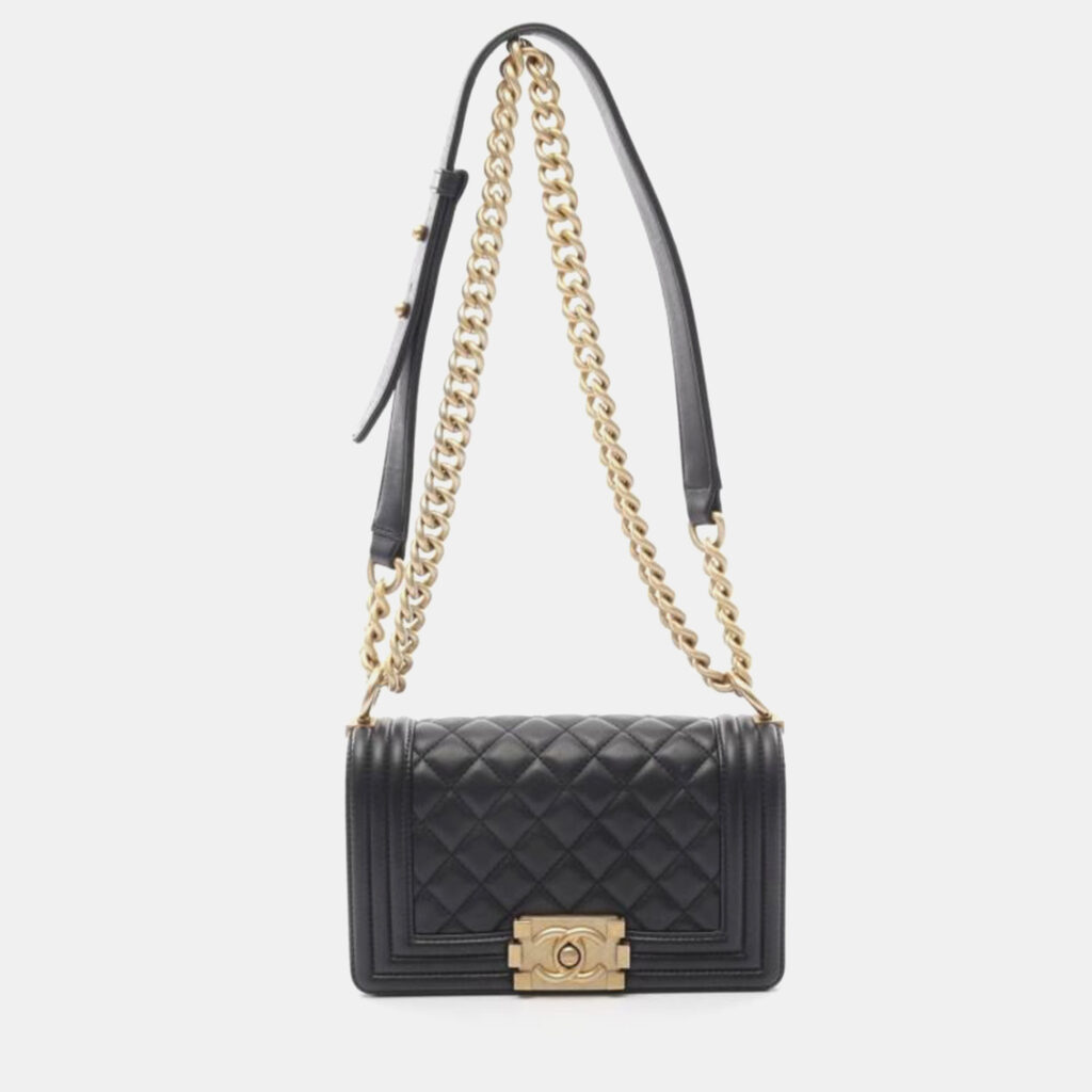 Chanel Boy Small Black Leather Chain Shoulder Bag