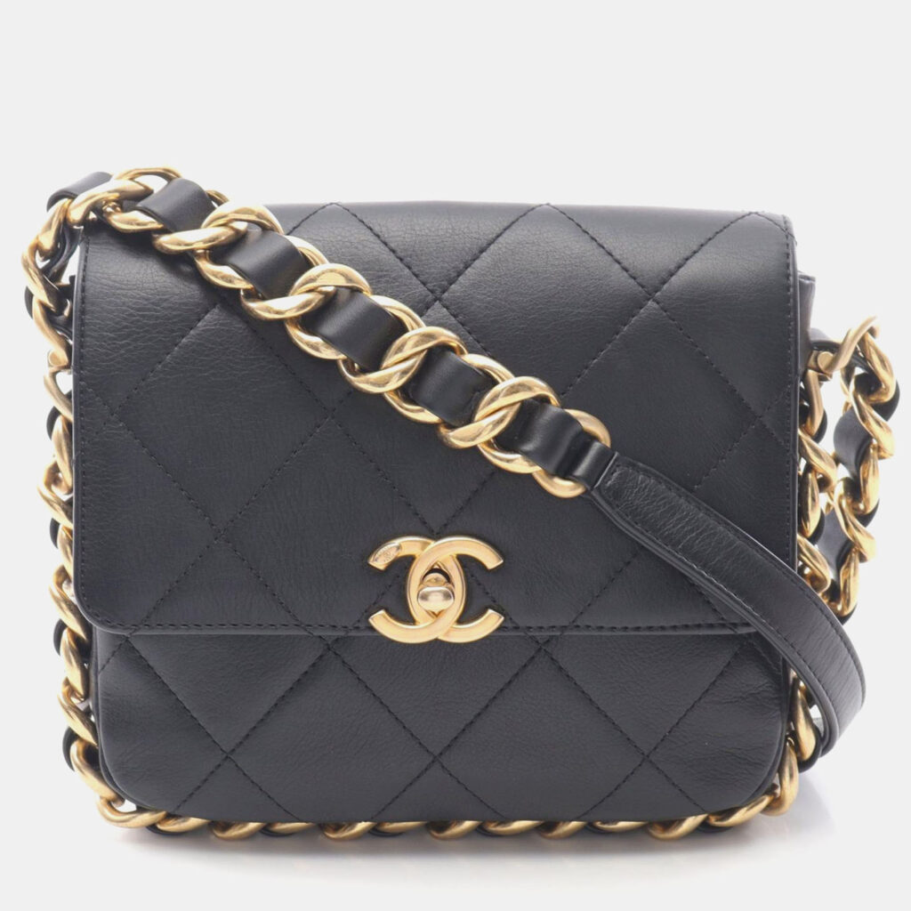 Chanel Matelasse Small Flap Black Lambskin Chain Shoulder Bag Chanel Matelasse Small Flap Black Lambskin Chain Shoulder Bag