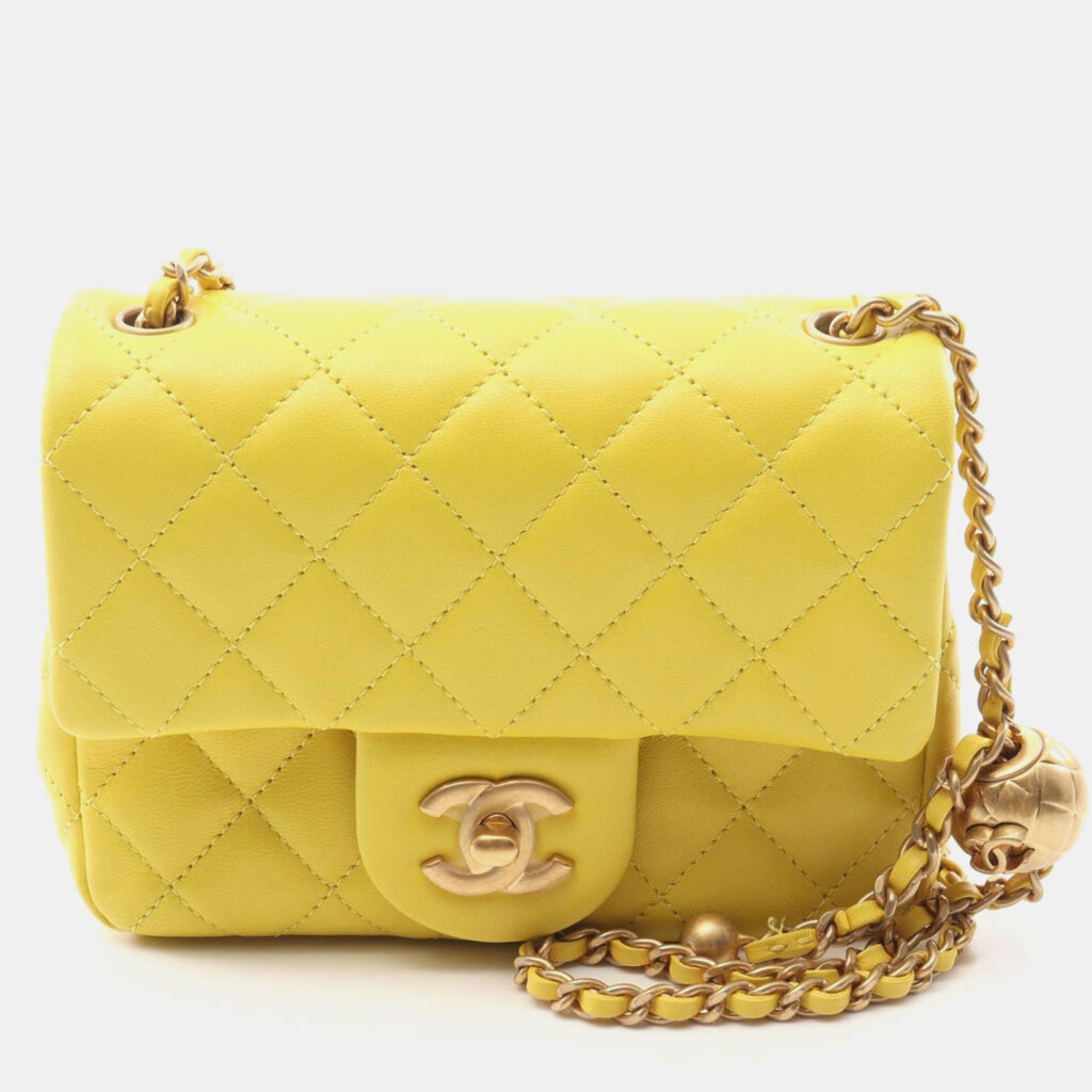 Chanel Pearl Crush Mini Yellow Lambskin Chain Shoulder Bag