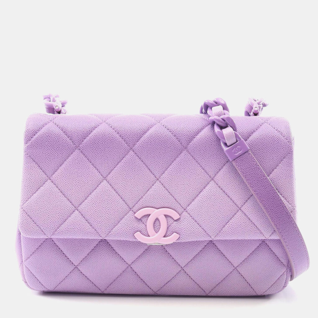Chanel Matelasse Plastic Chain Shoulder Bag Crossbody Calfskin Purple