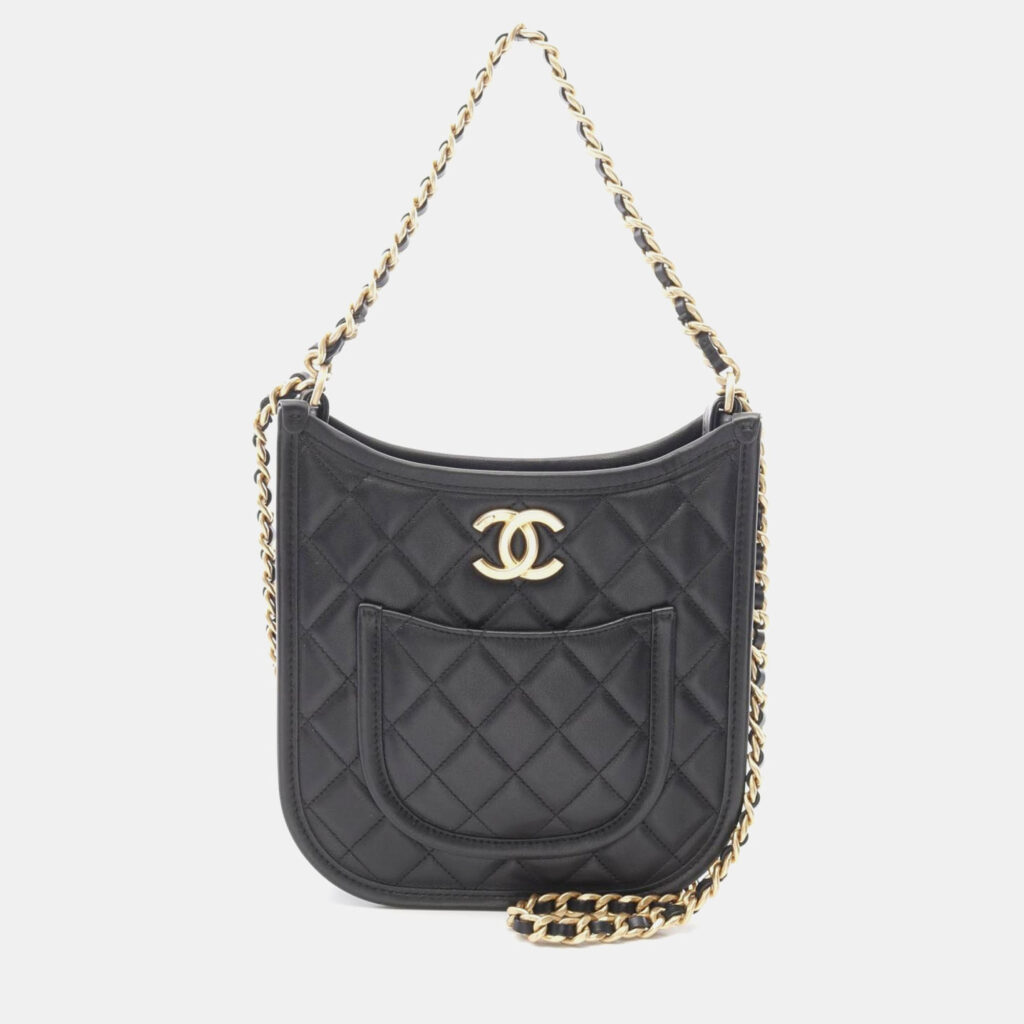Chanel CC Black Lambskin Chain Hobo Bag Chanel CC Black Lambskin Chain Hobo Bag