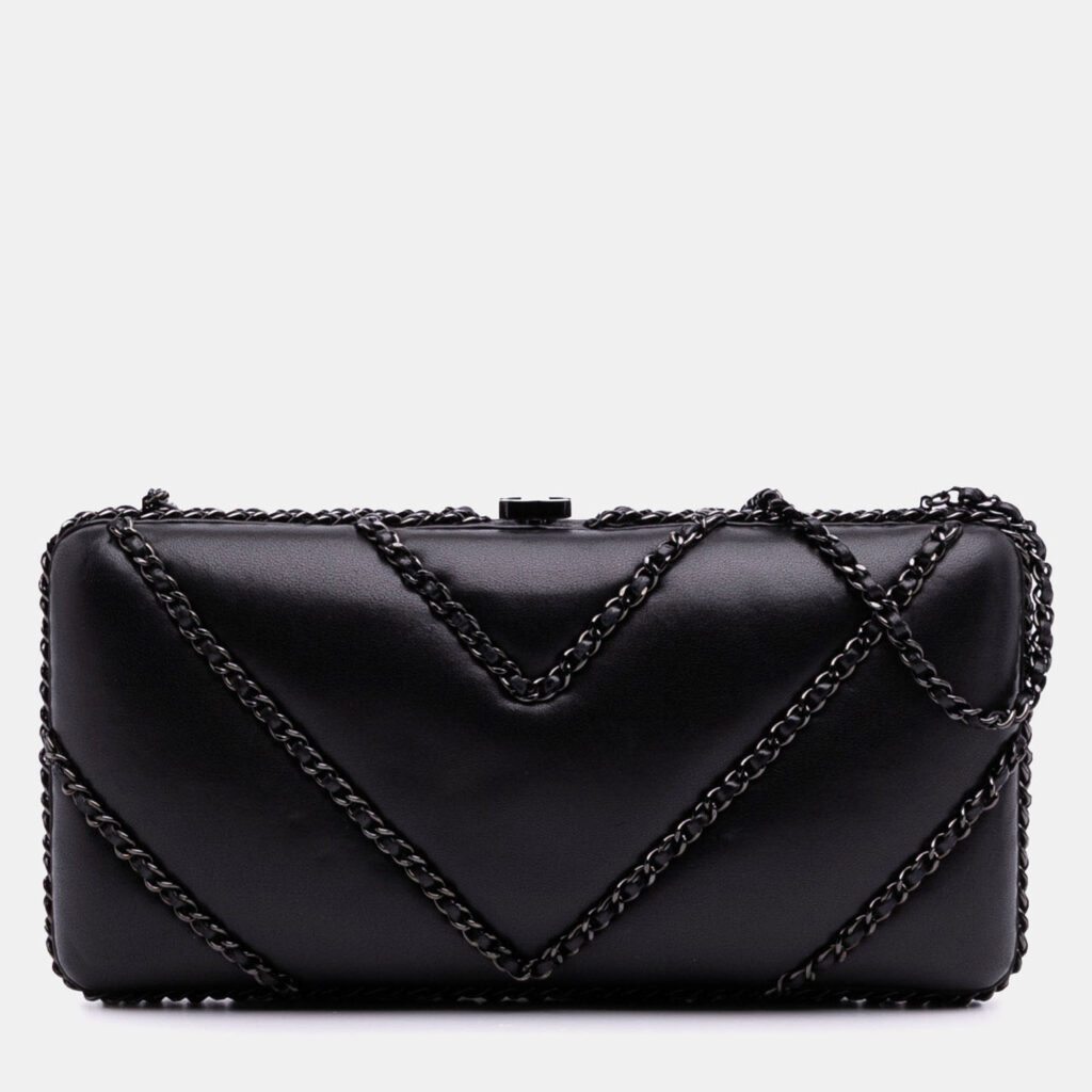Chanel Black Chevron Lambskin Chain Around Clutch on Chain Chanel Black Chevron Lambskin Chain Around Clutch on Chain