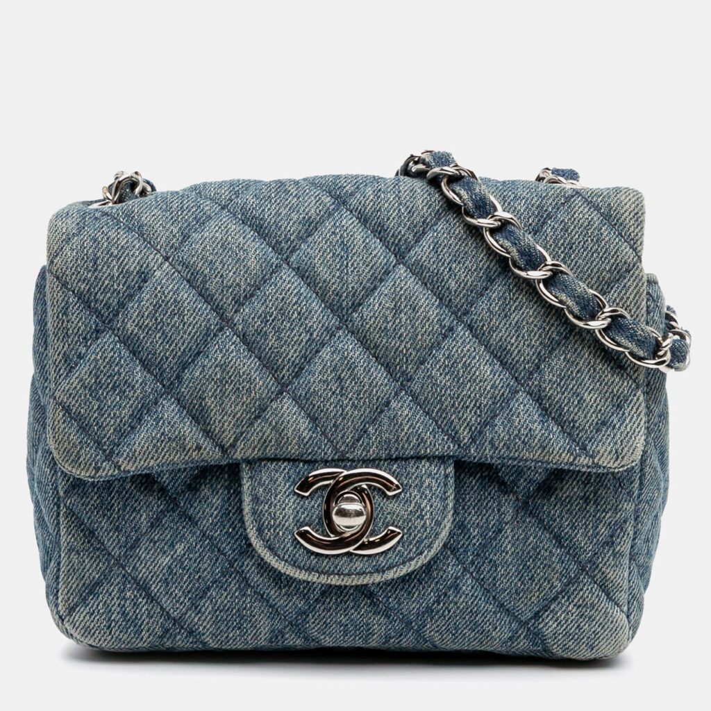 Chanel Blue Mini Square CC Quilted Denim Single Flap Chanel Blue Mini Square CC Quilted Denim Single Flap