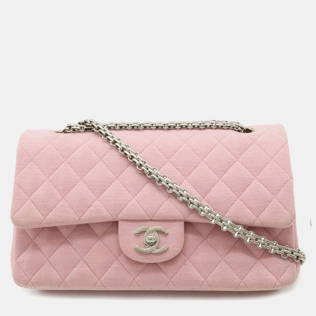 Chanel Double Flap 25 Pink Jersey Chain Shoulder Bag Chanel Double Flap 25 Pink Jersey Chain Shoulder Bag