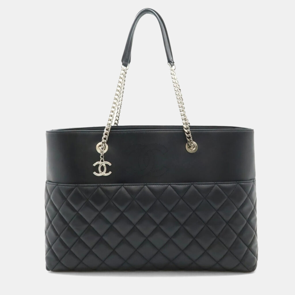 Chanel CC Black Lambskin Leather Chain Tote Bag Chanel CC Black Lambskin Leather Chain Tote Bag