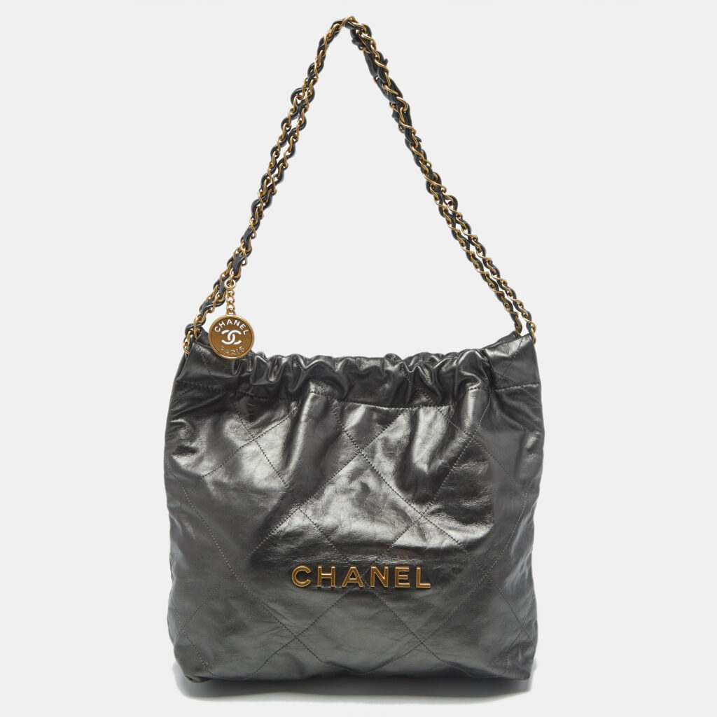 Chanel Metallic Grey Quilted Leather Small 22 Bag Chanel Metallic Grey Quilted Leather Small 22 Bag