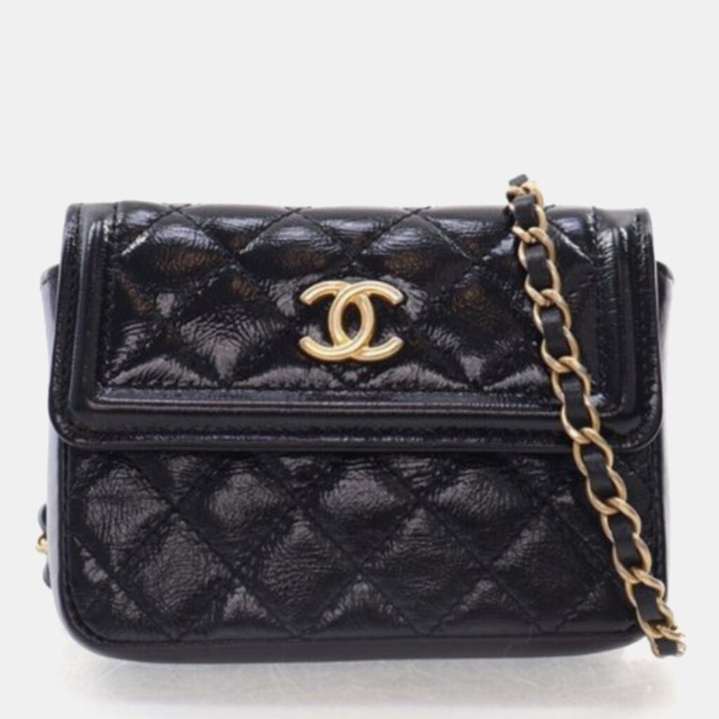 Chanel Mini Black Shiny Calfskin Waist Belt Bag Chanel Mini Black Shiny Calfskin Waist Belt Bag