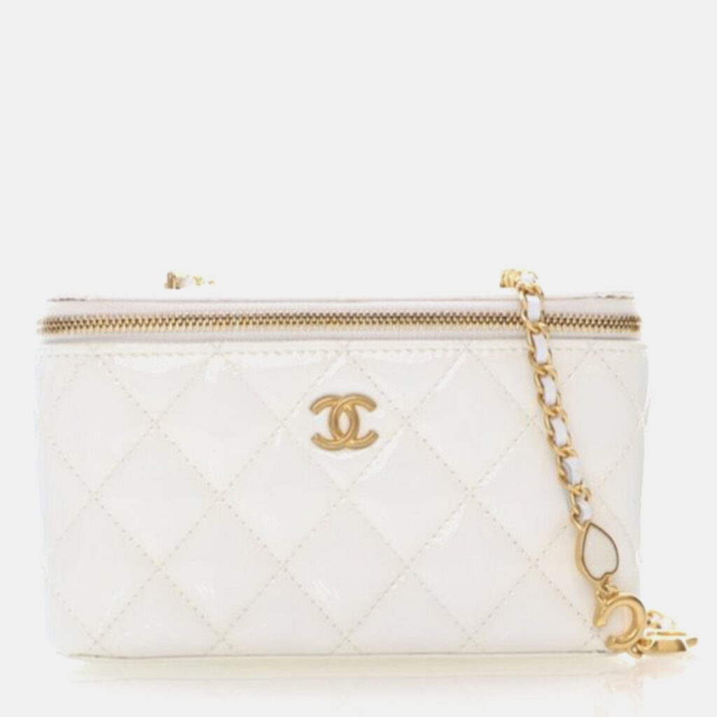 Chanel Vanity Case Small White Patent Leather Shoulder Bag Chanel Vanity Case Small White Patent Leather Shoulder Bag