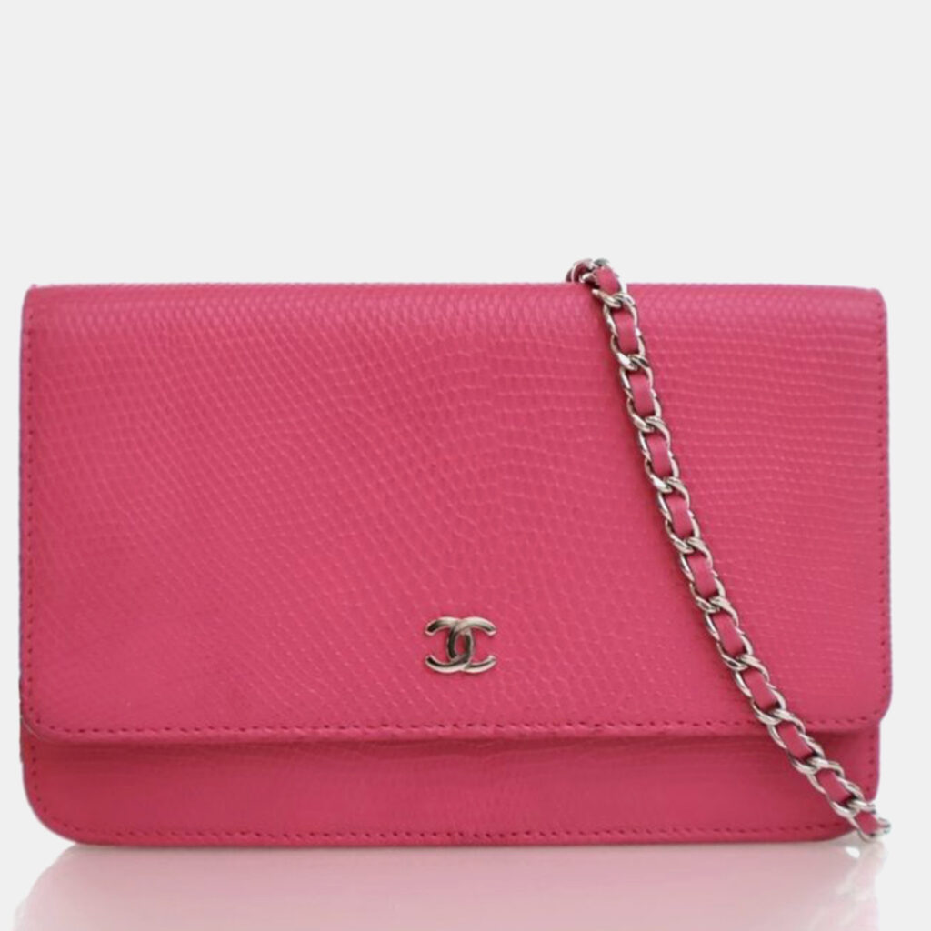 Chanel Mini Pink Lizard Embossed Calfskin Wallet On Chain Chanel Mini Pink Lizard Embossed Calfskin Wallet On Chain