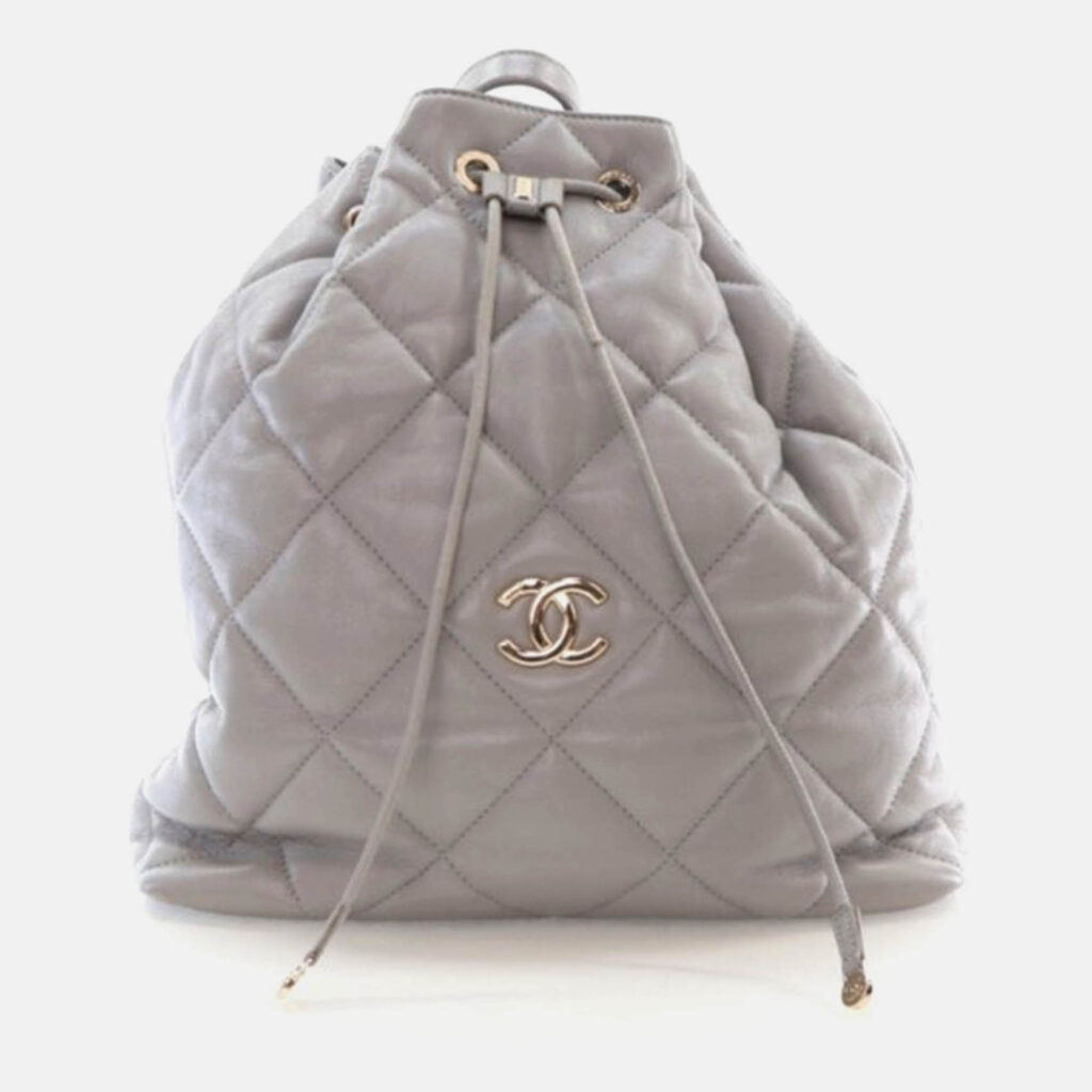 Chanel Drawstring Grey Calfskin Bucket Backpack Chanel Drawstring Grey Calfskin Bucket Backpack