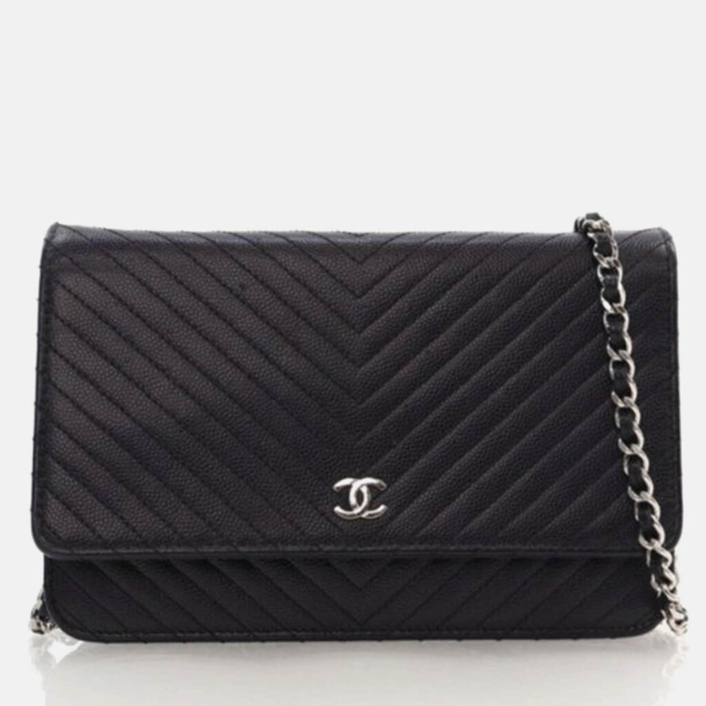 Chanel Black Caviar Chevron Wallet On Chain Chanel Black Caviar Chevron Wallet On Chain