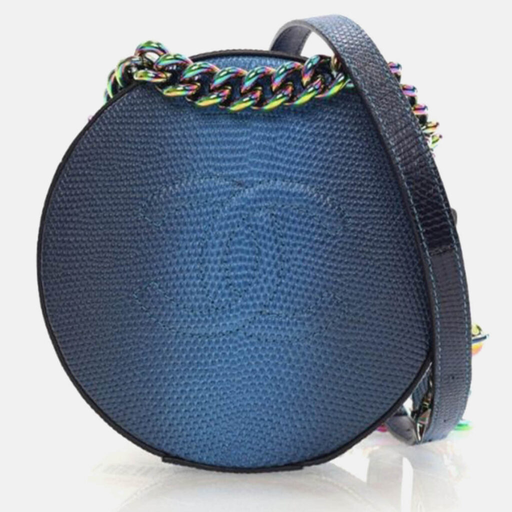 Chanel Round As Earth Blue Lizard Crossbody Bag Chanel Round As Earth Blue Lizard Crossbody Bag