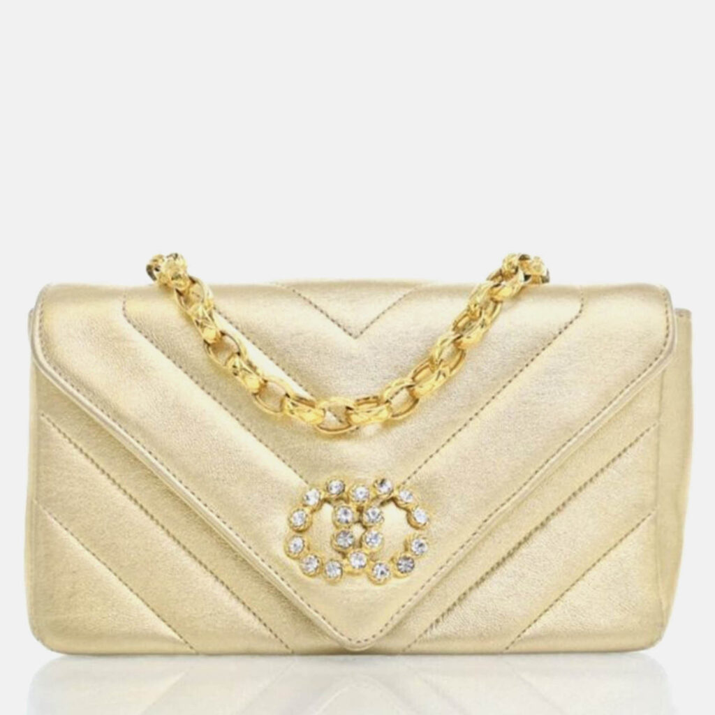 Chanel V Stitch Bijoux Vintage Gold Lambskin Shoulder Bag