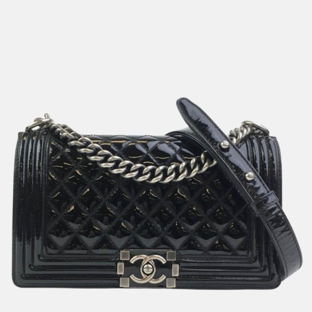 Chanel Boy Medium Black Patent Leather Shoulder Bag Chanel Boy Medium Black Patent Leather Shoulder Bag