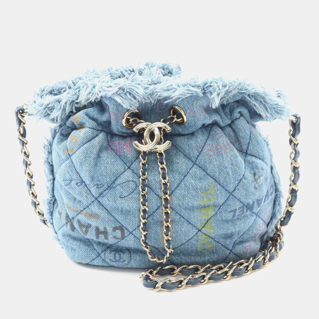 Chanel Small Blue Denim Bucket Crossbody Bag Chanel Small Blue Denim Bucket Crossbody Bag