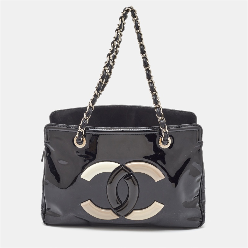 Chanel Black Patent Vinyl Small CC Lipstick Ligne Tote