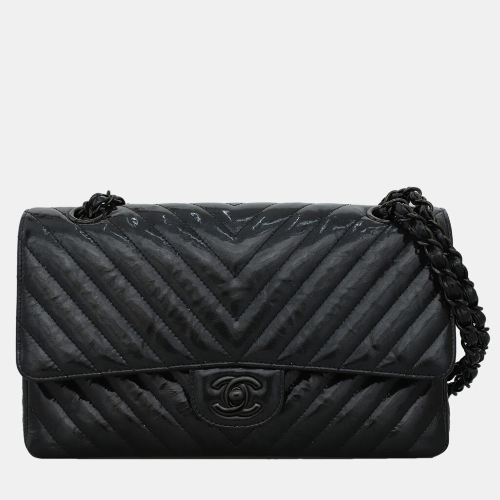 Chanel Patent Leather Chevron Medium Double Flap Bag