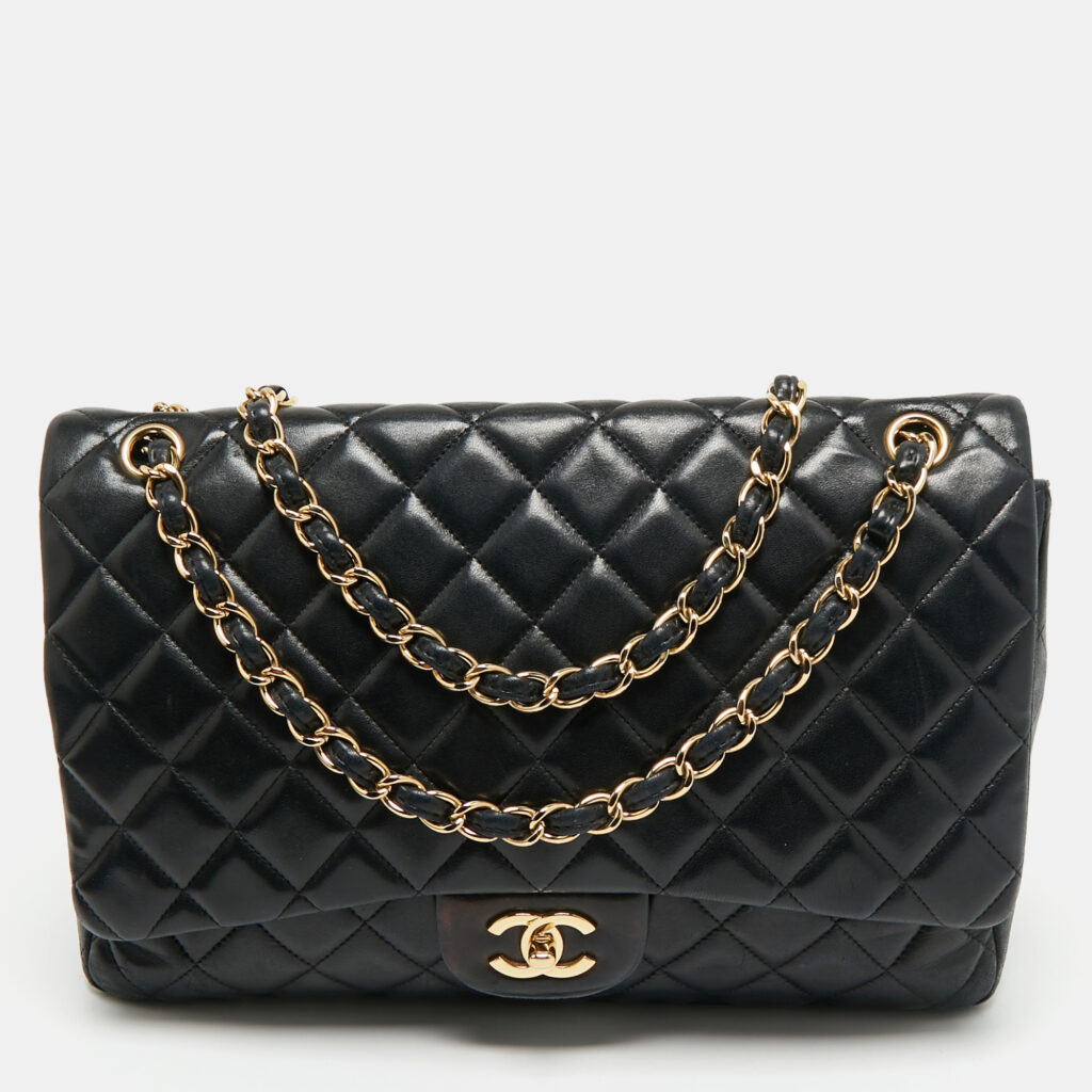 Chanel Black Quilted Lambskin Leather Maxi Classic Single Flap Bag
